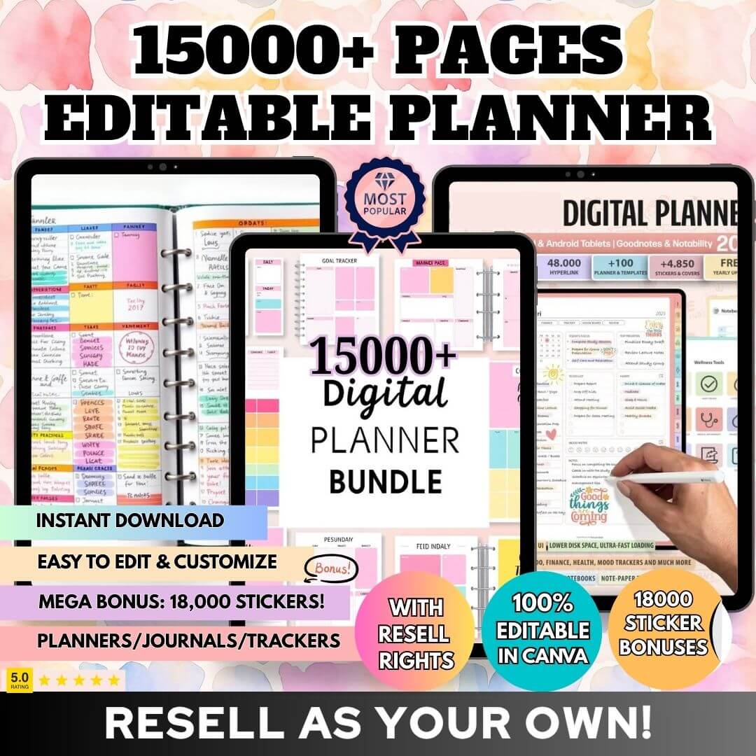 Digital product 15,000+ Pages PLR Planners, Journals, & Templates | with Resell Rights